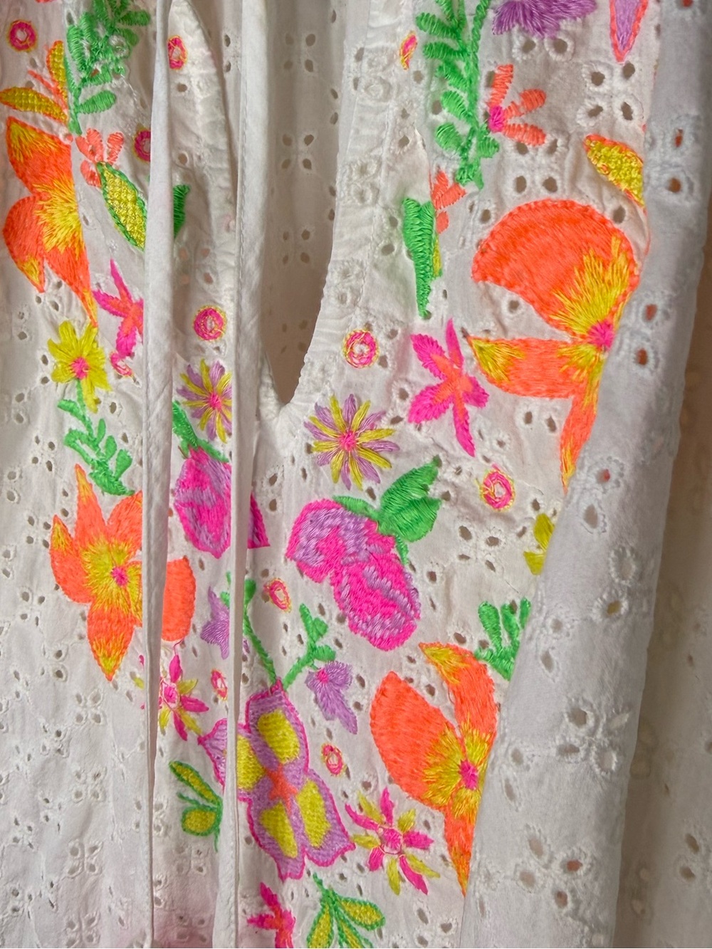 Lilly Pulitzer Morgain White Eyelet Top Pink Orange Floral Embroidery Large - Picture 3 of 7